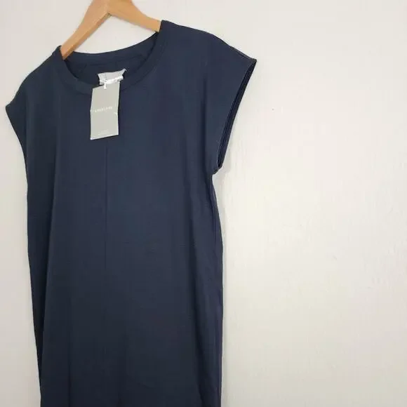 Everlane The Luxe Cotton Side Slit Tee Dress XS Black NWT Midi Short Sleeve New - Picture 3 of 12